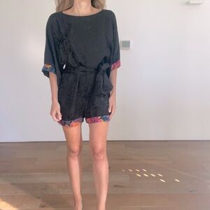 Silk romper with kimono sleeves